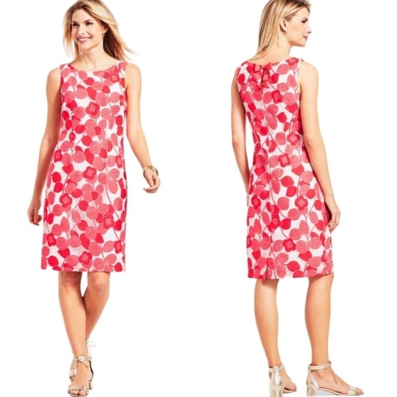 TALBOTS Floral Lace Sheath Dress Cotton Blend Lace over White Lining US Sz 8 - Picture 1 of 11